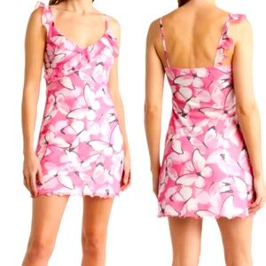 Revolve Elodie Y2K Pink Butterfly Ruffle V Neck Cami Mini Dress Medium